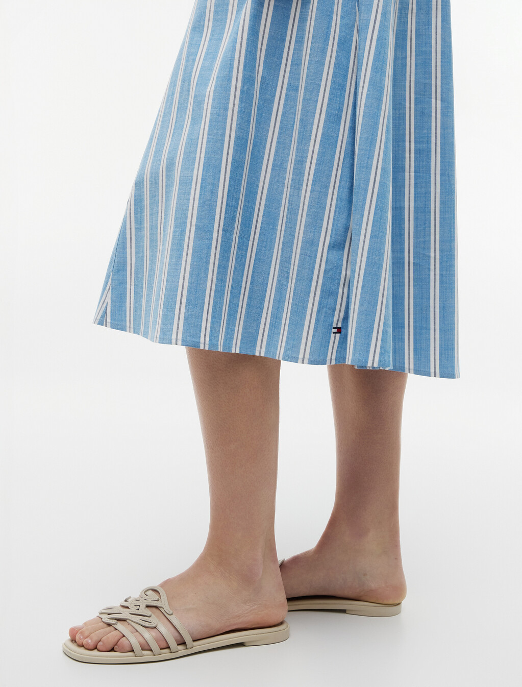 Tie Detail Cap Sleeve Midi Shirt Dress, Liquorice Stripe Breeze Blue, hi-res