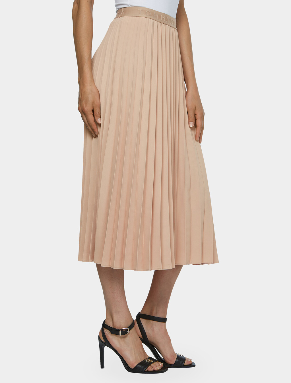 Twill Midi Pleated Skirt, Beige, hi-res
