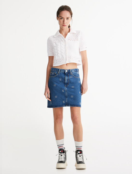 Perforated Camp Collar Cardigan
