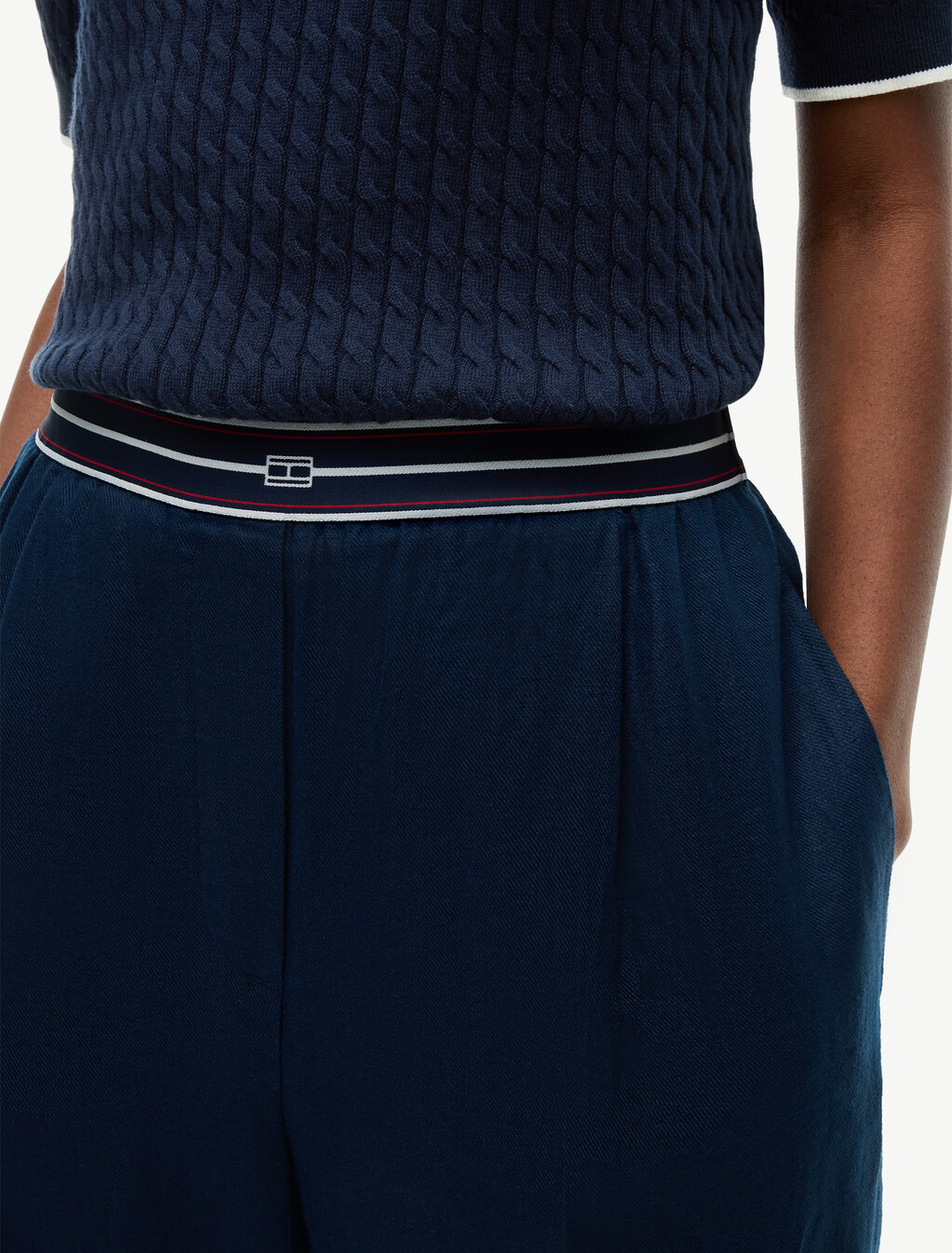 Pure Linen Twill Straight Pants, Dark Night Navy, hi-res