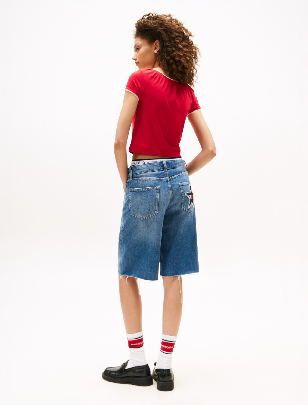 Tommy Girl Logo Slim Cropped T-Shirt, Primary Red / Ecru, hi-res