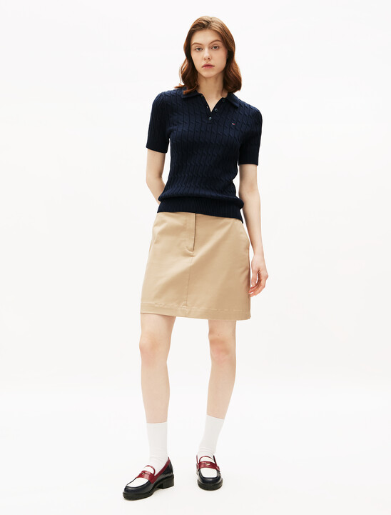 Cable Knit Short Sleeve Polo