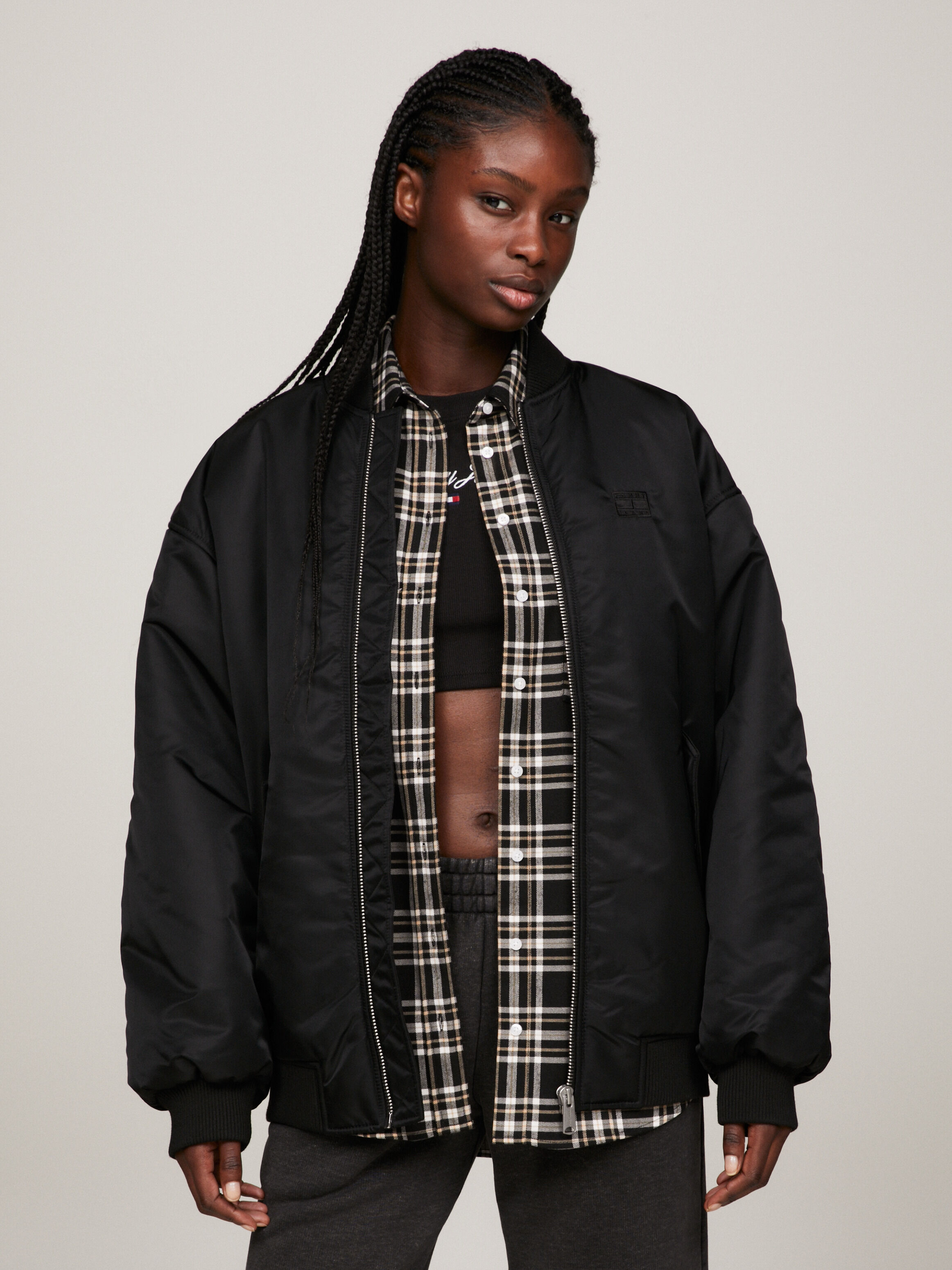 Tonal Applique Padded Oversized Bomber Jacket black Tommy Hilfiger Malaysia