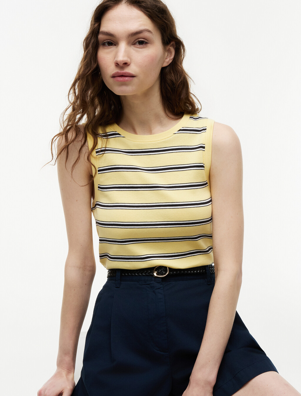 Stripe Slim Crew Neck Tank Top, Multi Stp Citronelle / Ecru / Black, hi-res