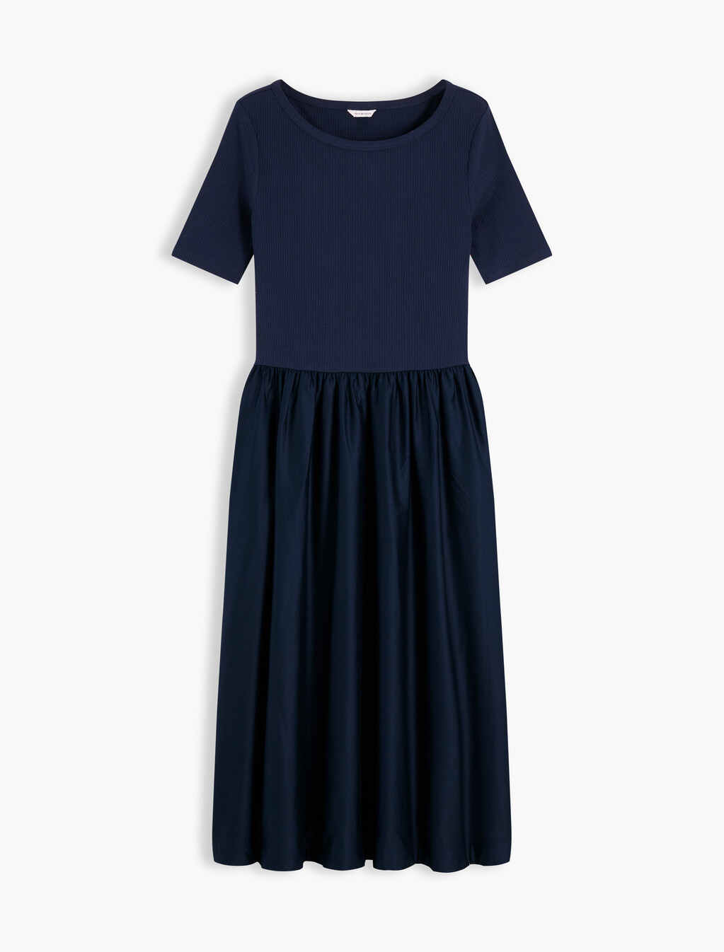 Gold-Tone Button Ribbed Midi Flare Dress, Dark Night Navy, hi-res