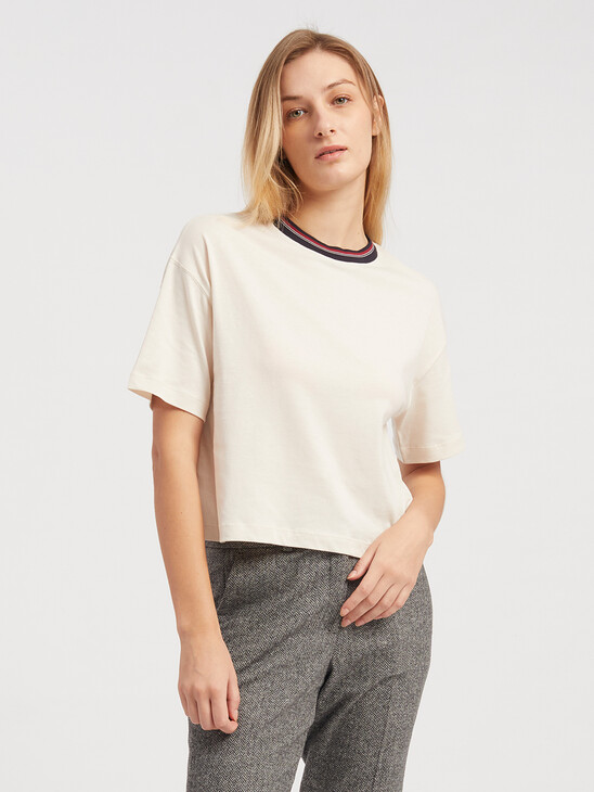 STRIPE NECKLINE RELAXED CROPPED TOP