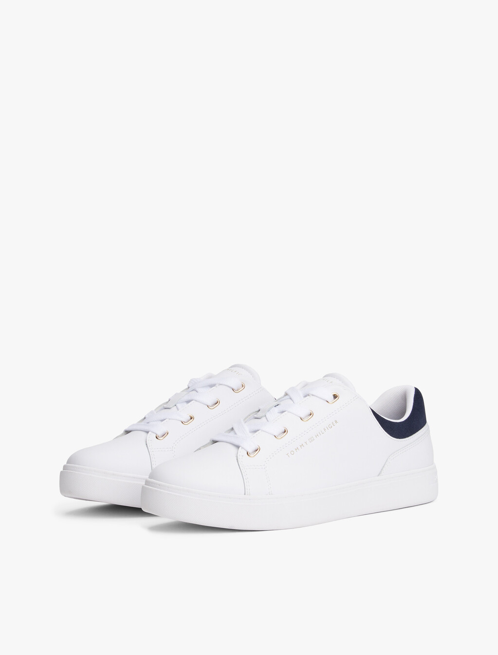 Leather Cupsole Trainers, White / Space Blue, hi-res