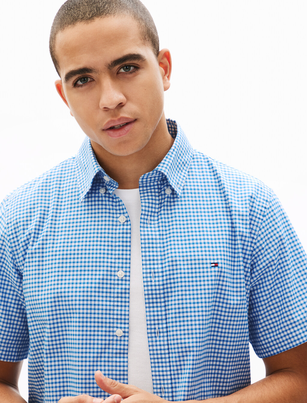 Oxford Gingham Short Sleeve Shirt, Shirt blue / Check, hi-res