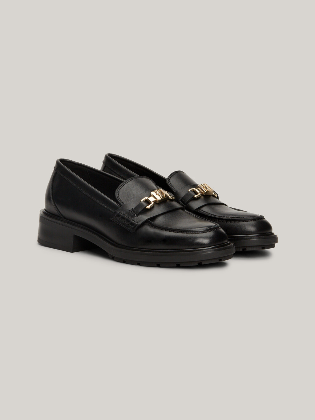 TH Monogram Leather Loafers, Black, hi-res