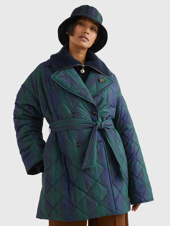 Black Watch Quilted Padded Relaxed Peacoat