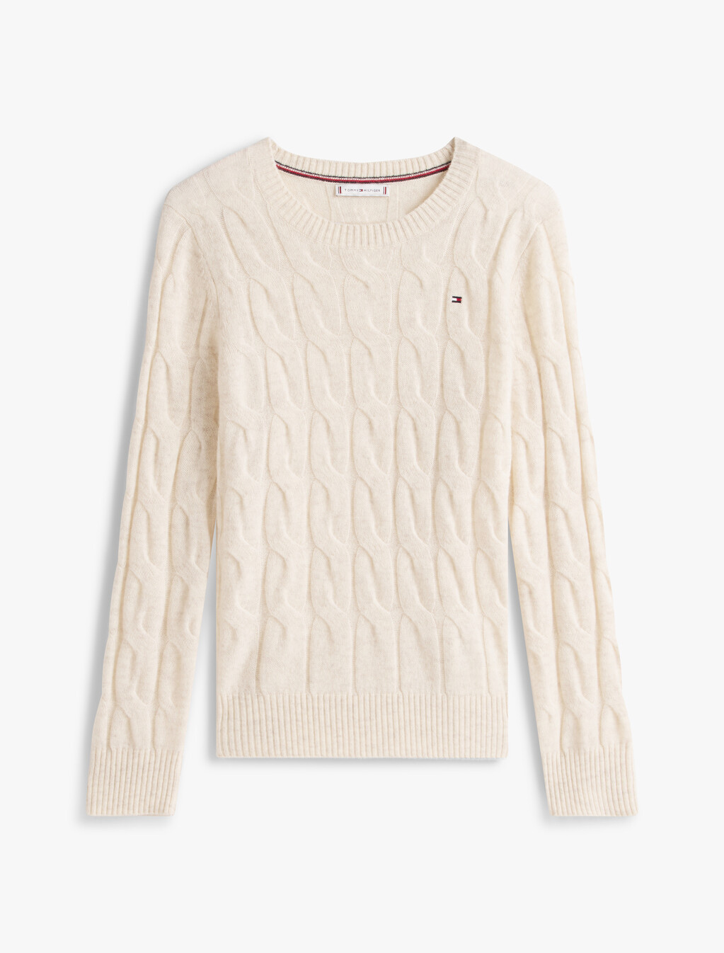 Pure Wool Cable Knit Jumper, Heather Oatmilk, hi-res