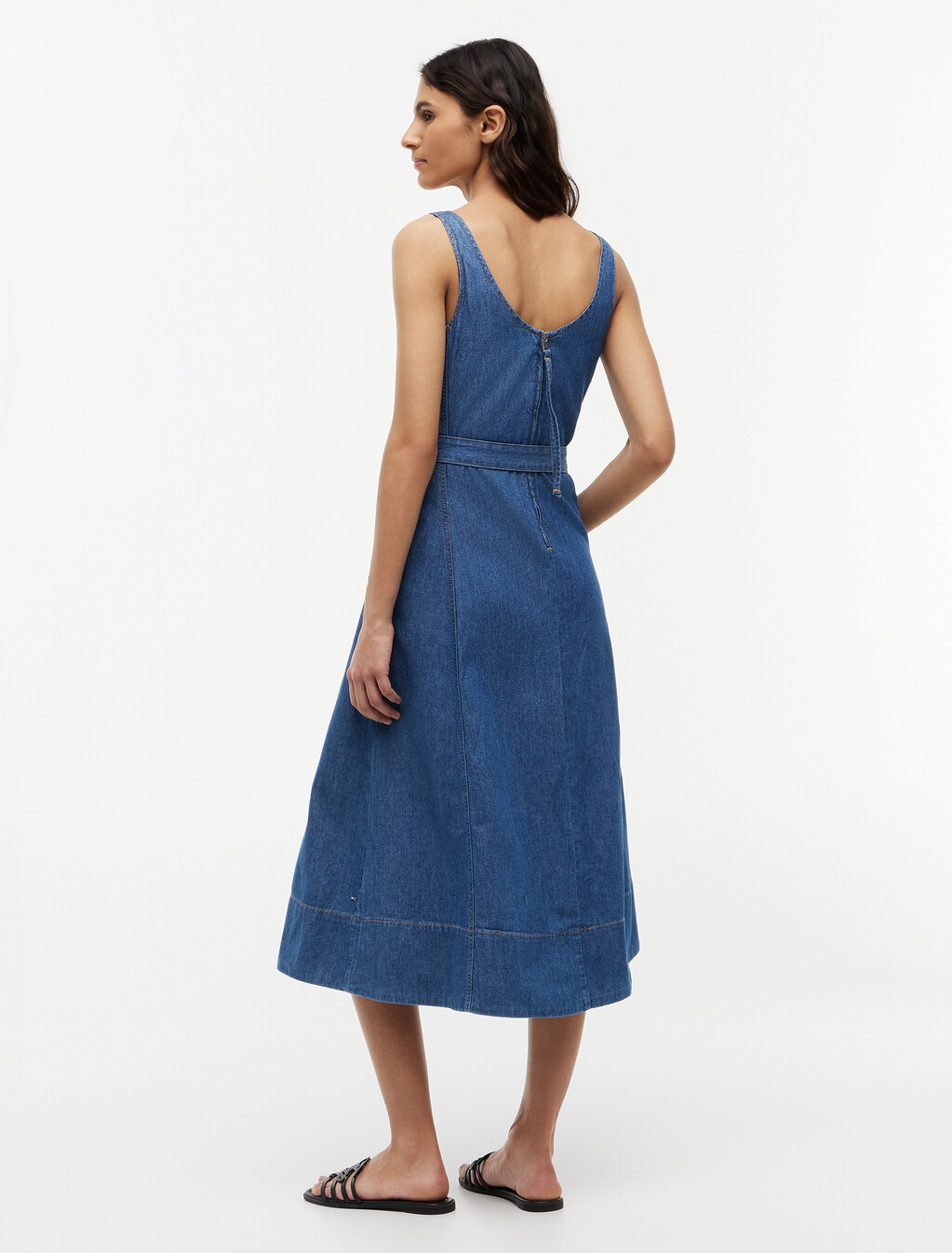 Belted Denim Fit And Flare Midi Dress, Tory Mid, hi-res