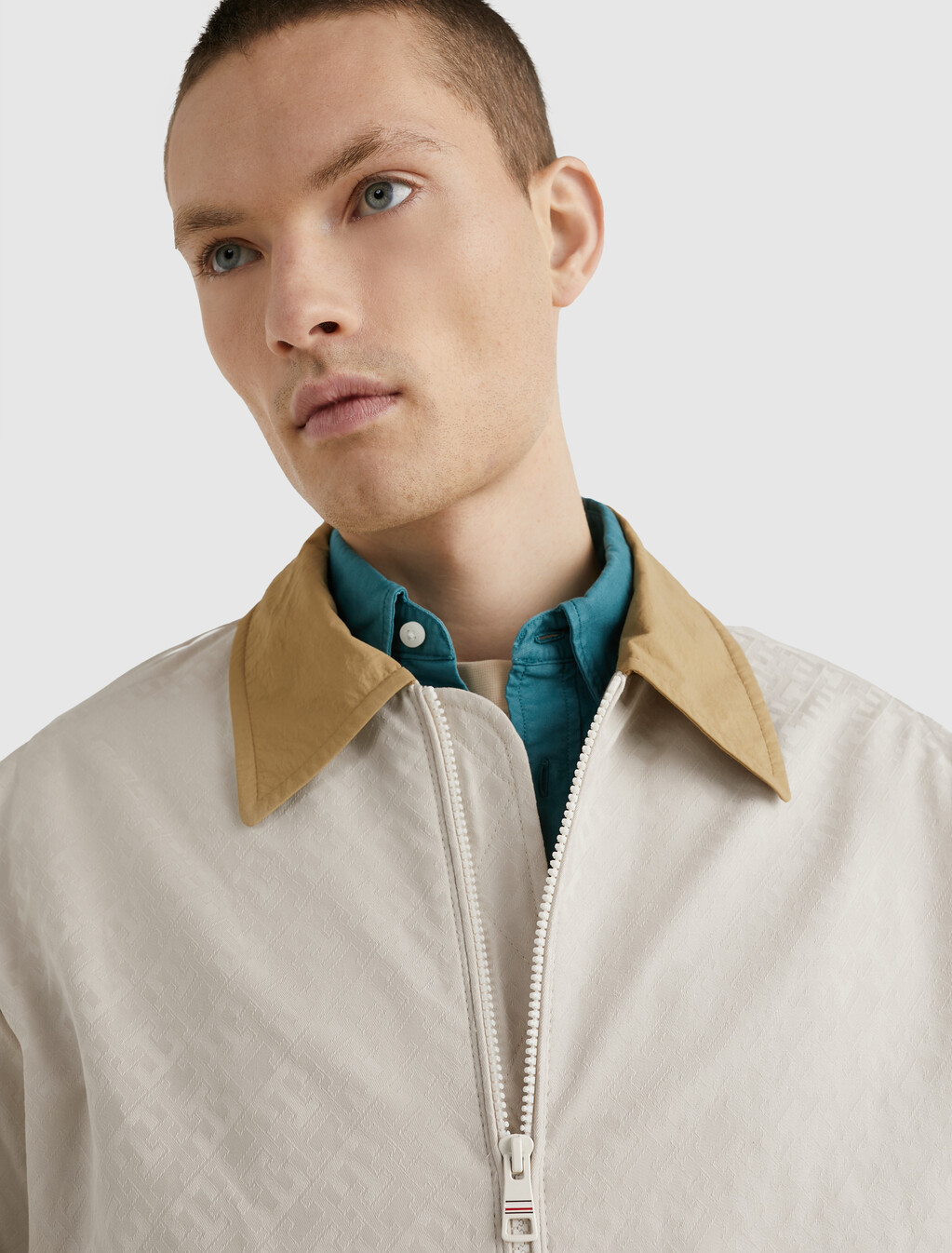 TH Monogram Contrast Collar Jacket, Monogram Weathered White, hi-res