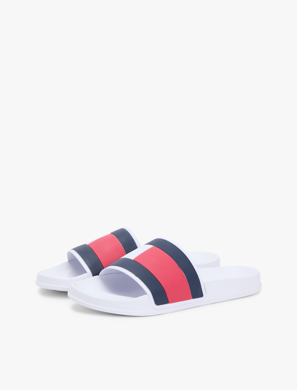 Flag Strap Pool Slides, White, hi-res