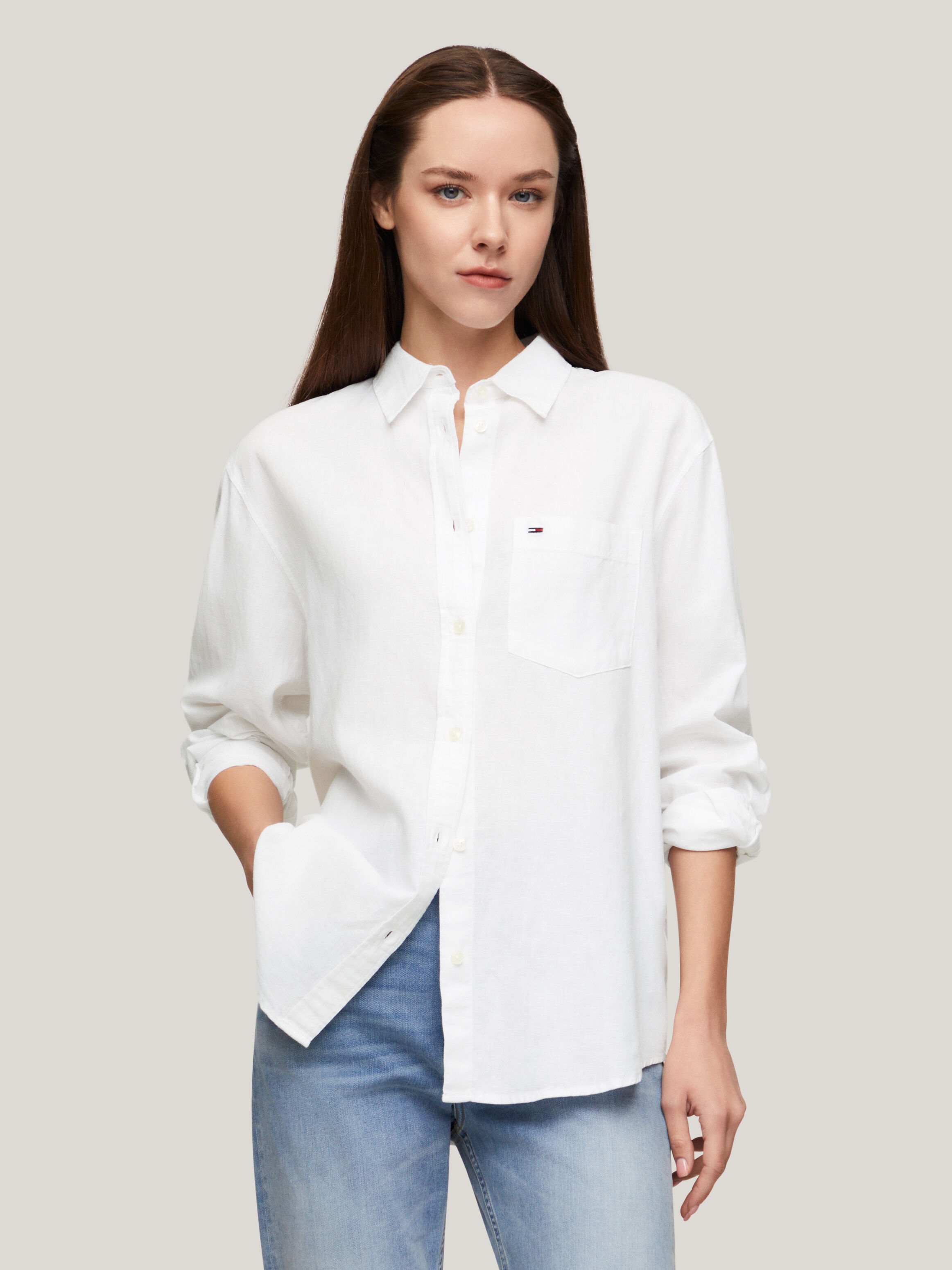 Collared Patch Pocket Boyfriend Shirt