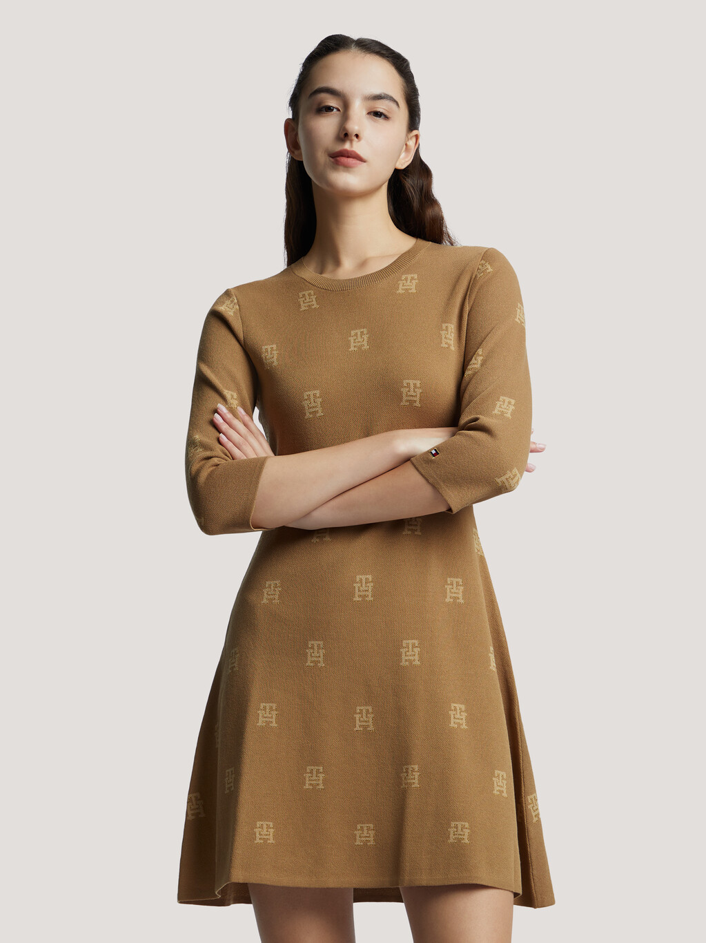 CNY TH Monogram Knit Dress, Imd Aop Countryside Khaki, hi-res