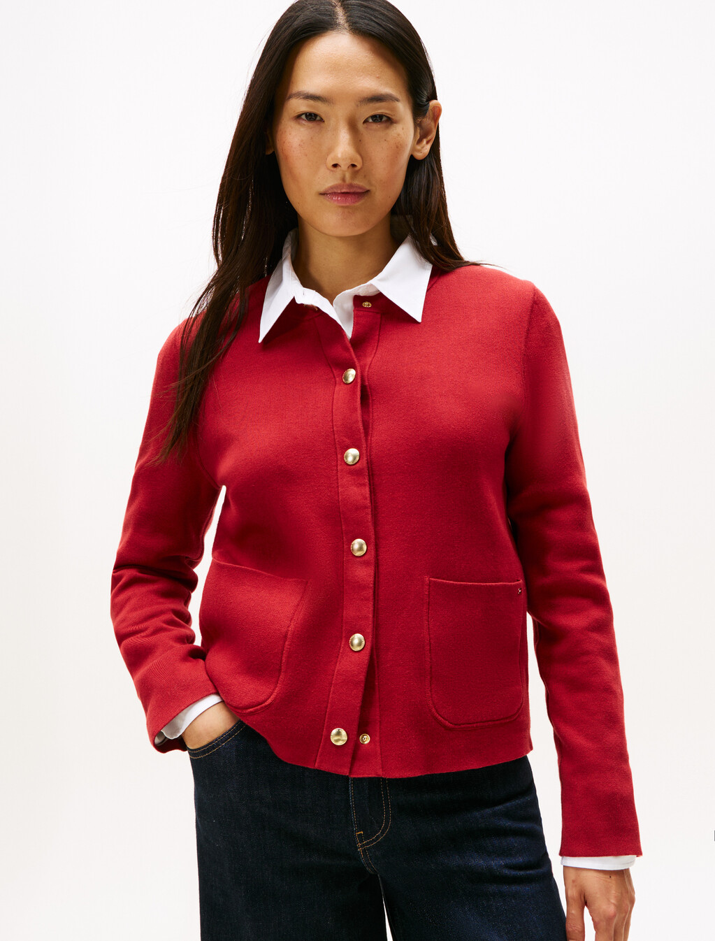 Reversible Cardigan, Br Stp Regatta Red / Ivory Silk, hi-res