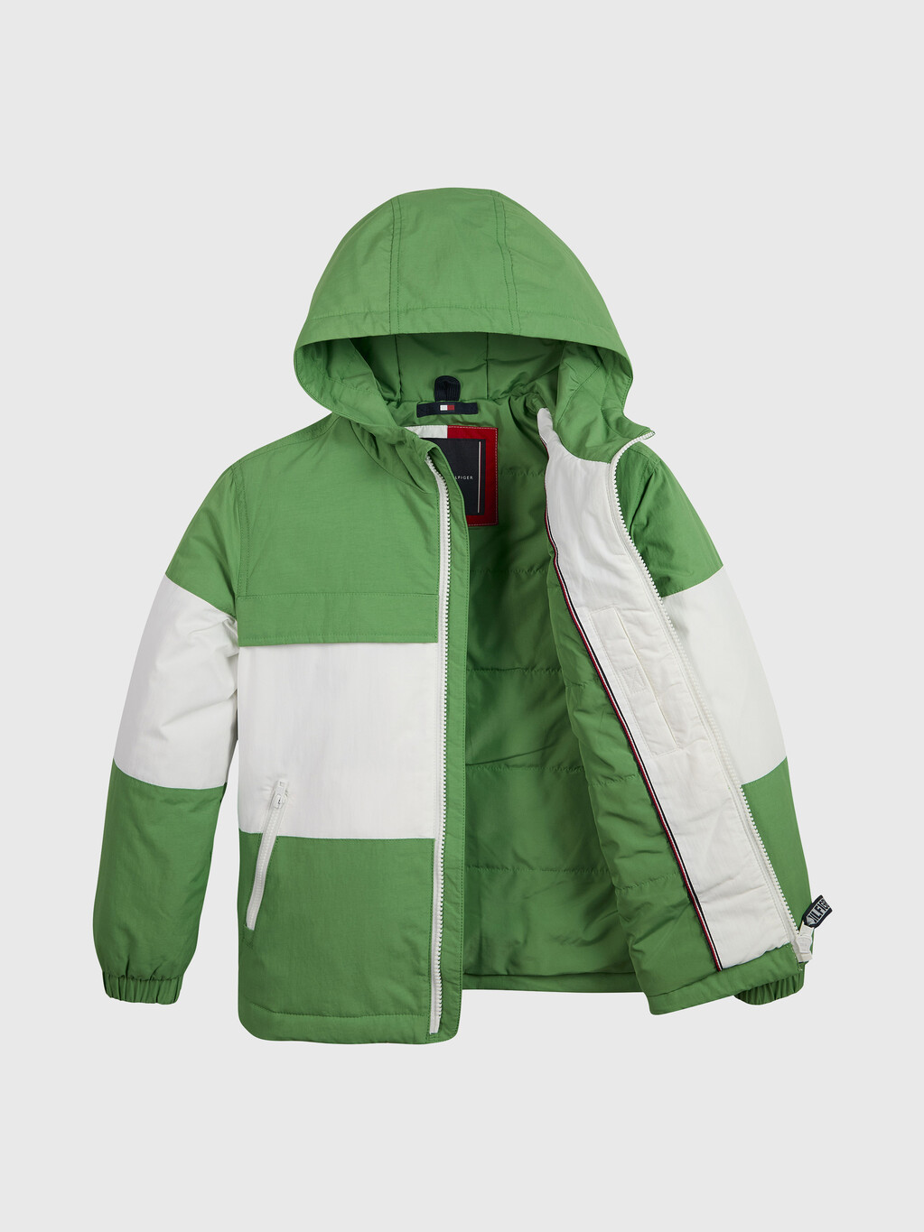 Recycled Colour-Blocked Padded Chicago Windbreaker, Coastal Green / White, hi-res