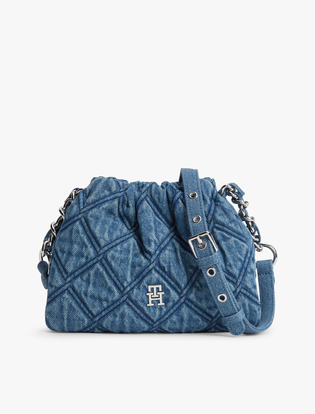 Quilted Denim TH Monogram Crossbody Bag, Denim, hi-res