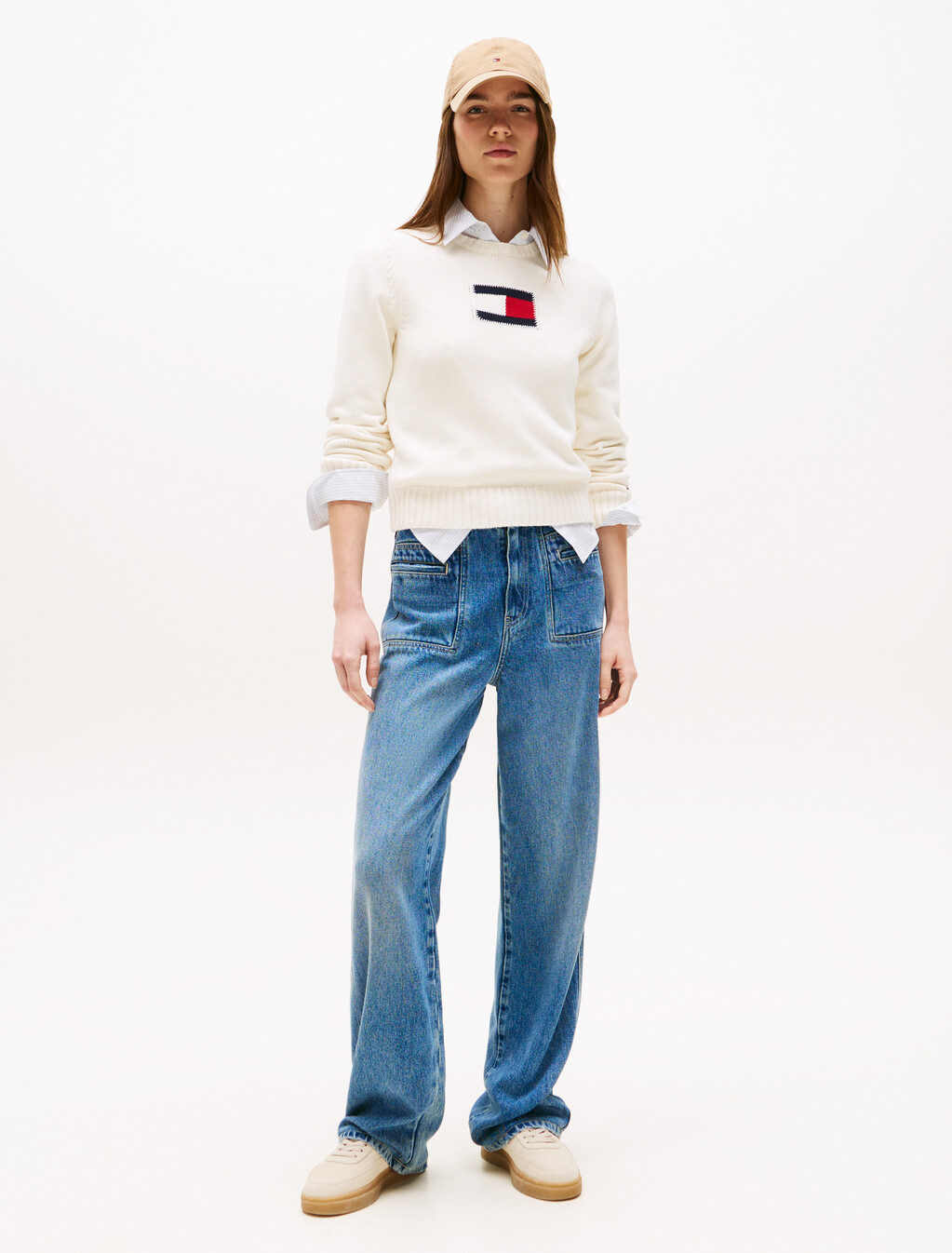 Americana Flag Crewneck Sweater, Ivory Petal, hi-res