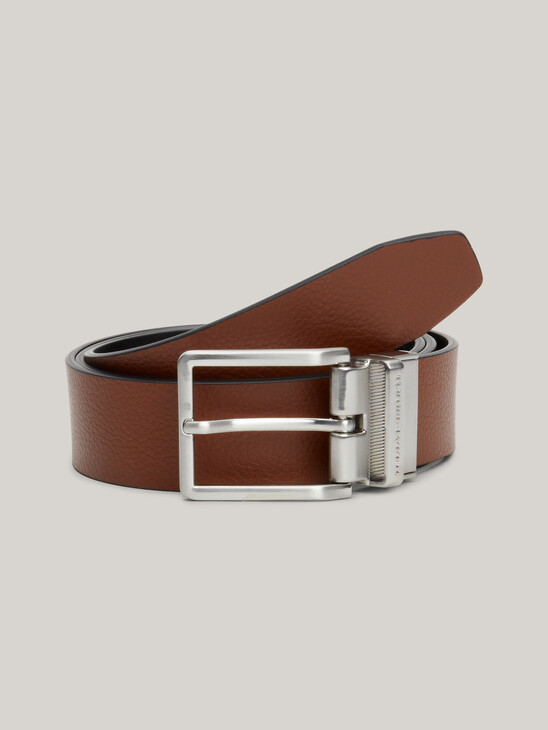 Logo Square Buckle Reversible Leather Belt