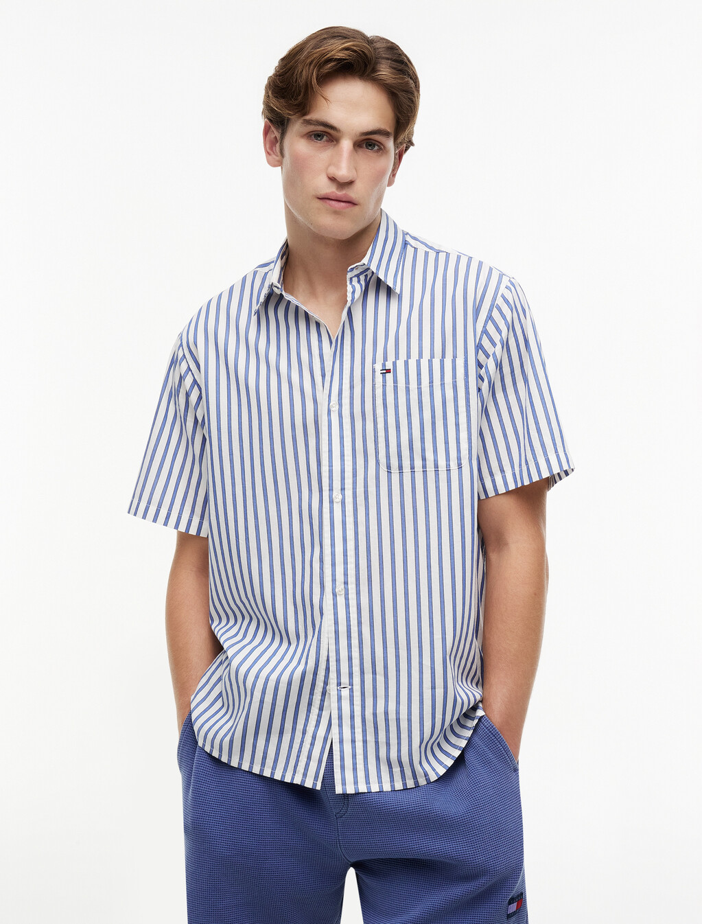 Relaxed Fit Stripe Short Sleeve Shirt, Providence Blue Stripe, hi-res