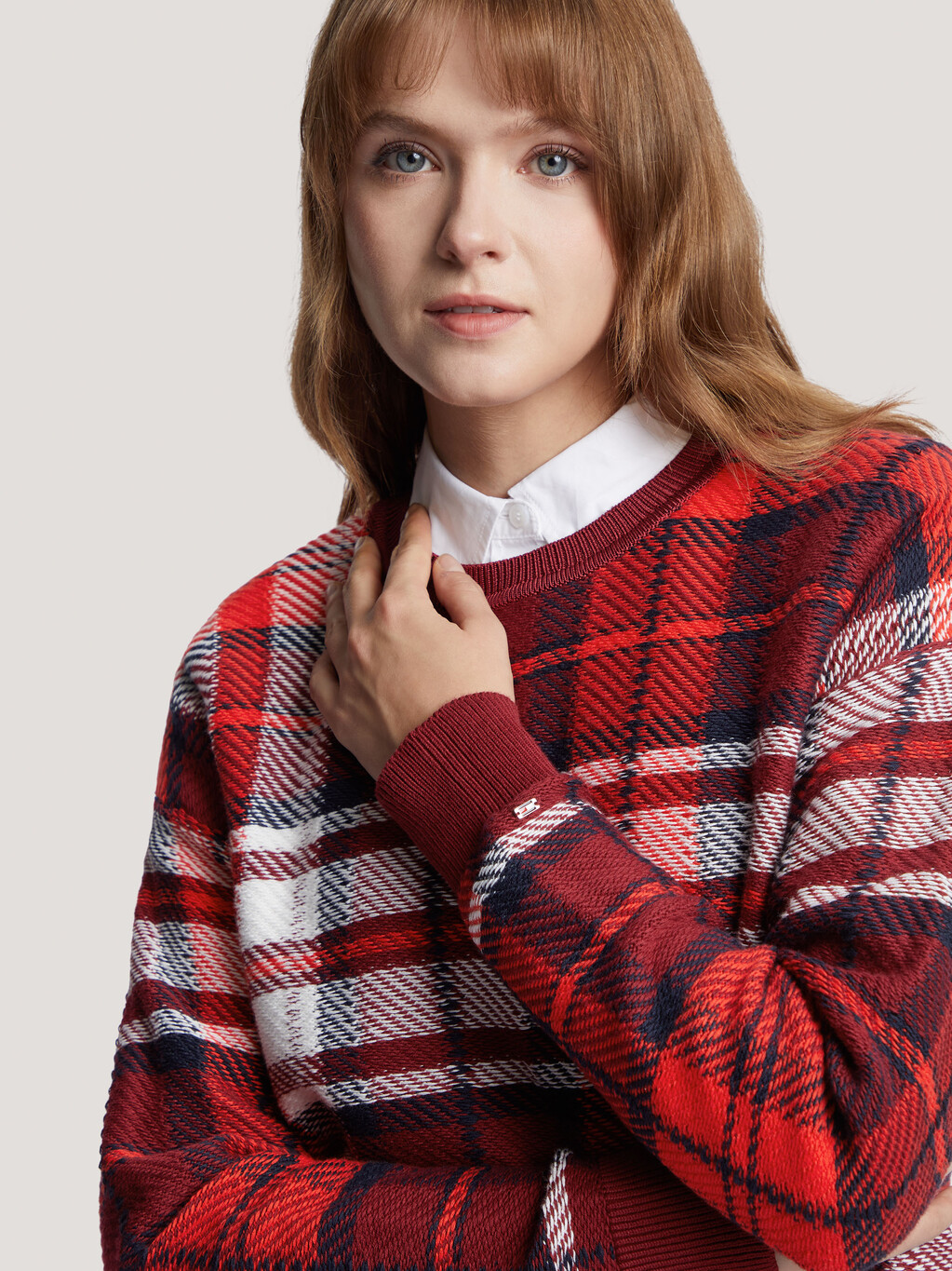 Tartan Relaxed Sweater, Tommy Tartan Rouge L Scale, hi-res