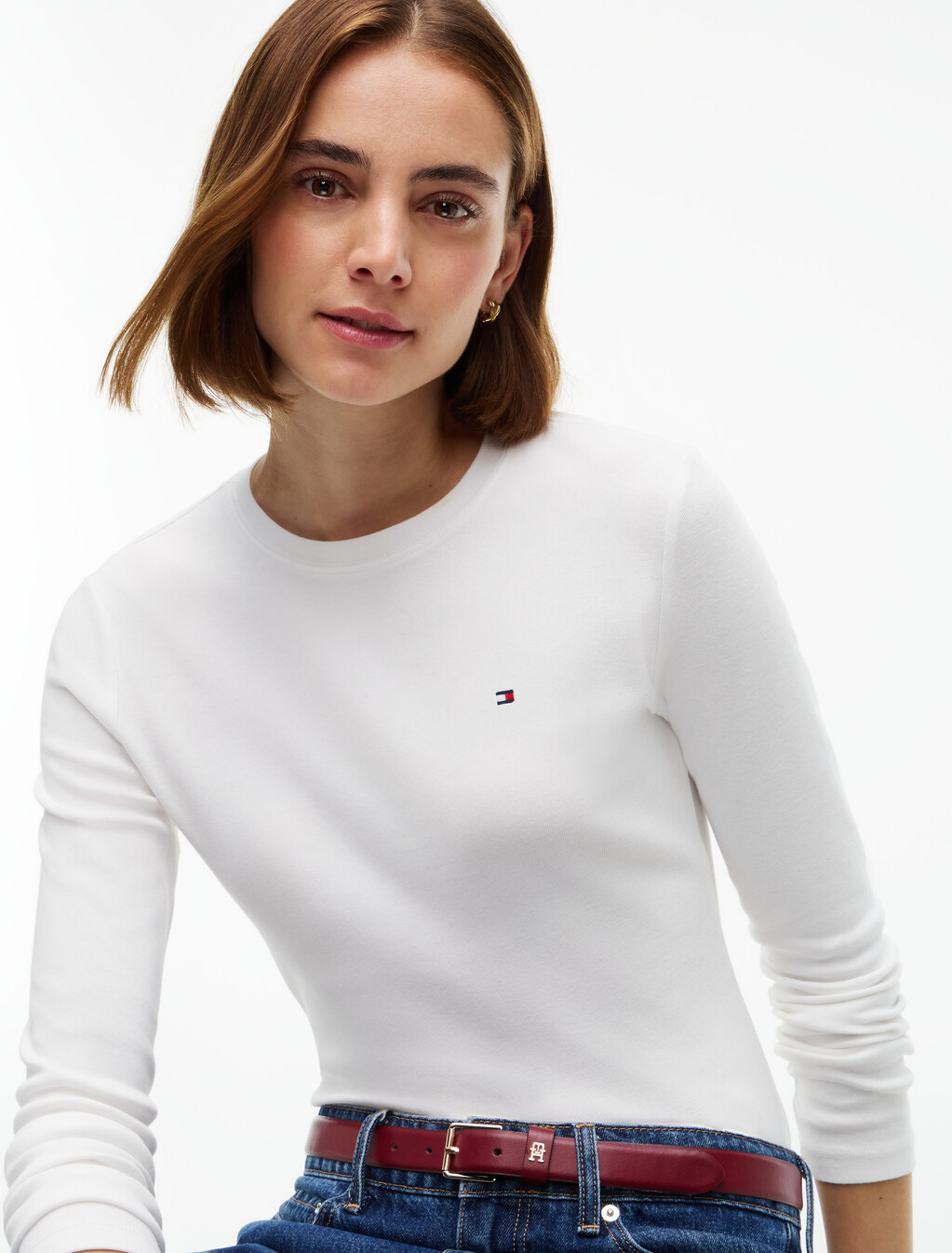 Slim Crew Neck Long Sleeve T-Shirt, Ecru, hi-res