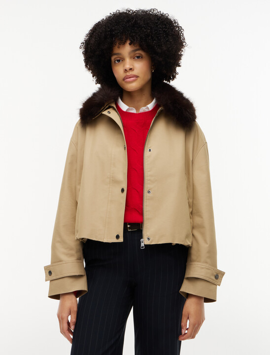 Faux Fur Collar Oversized Bomber Jacket