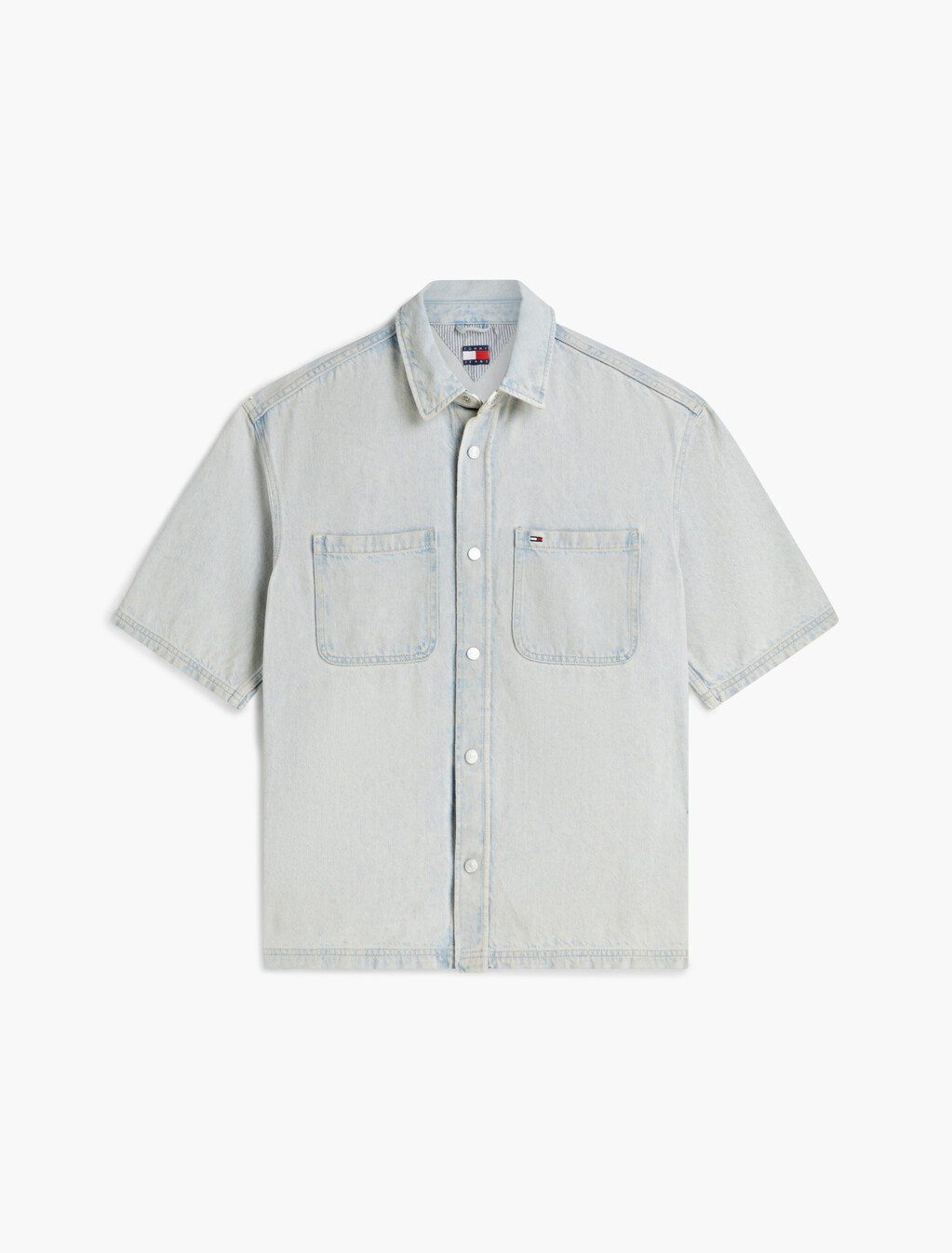 Short Sleeve Utility Denim Shirt, Denim Light, hi-res