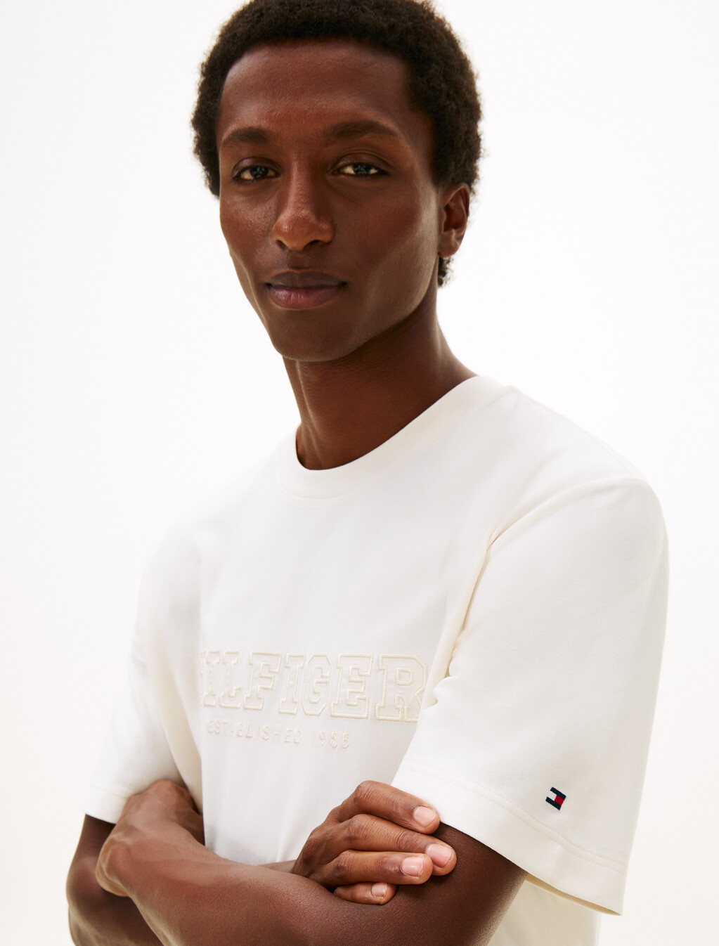 Logo Embroidery Relaxed Crew Neck T-Shirt, Ivory Petal, hi-res