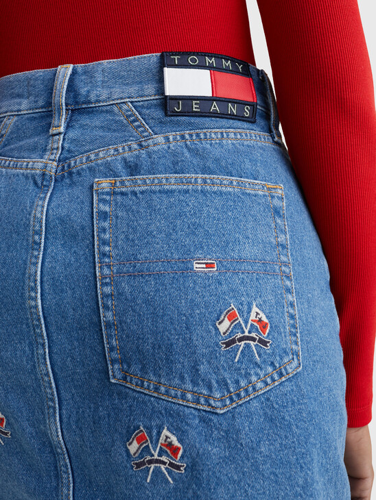DENIM EMBROIDERY MINI SKIRT