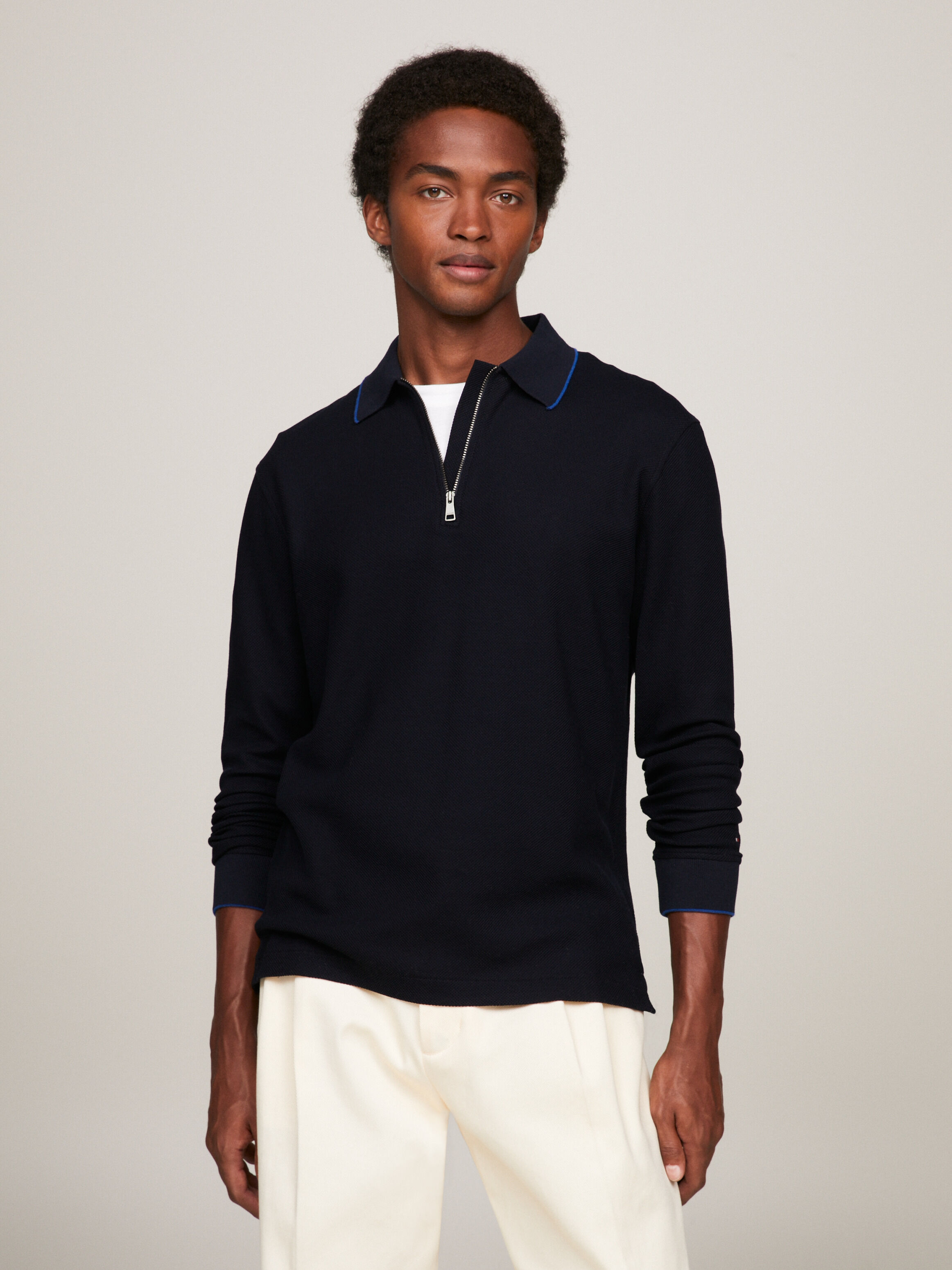 Honeycomb Slim Fit Long Sleeve Polo blue Tommy Hilfiger Malaysia