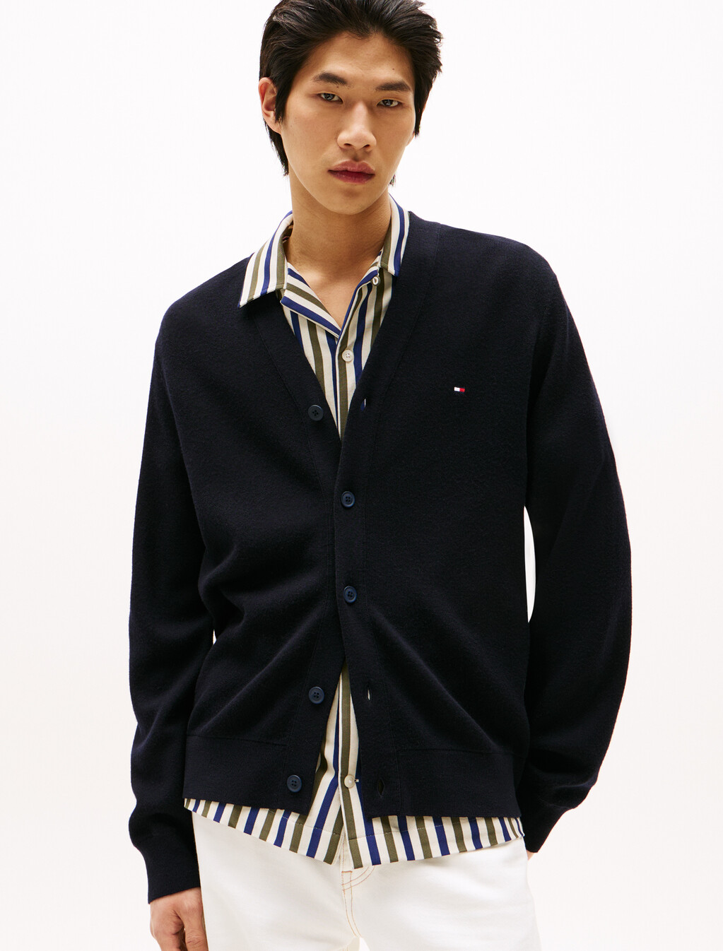 Pique Textured Wool Cardigan, Desert Sky, hi-res