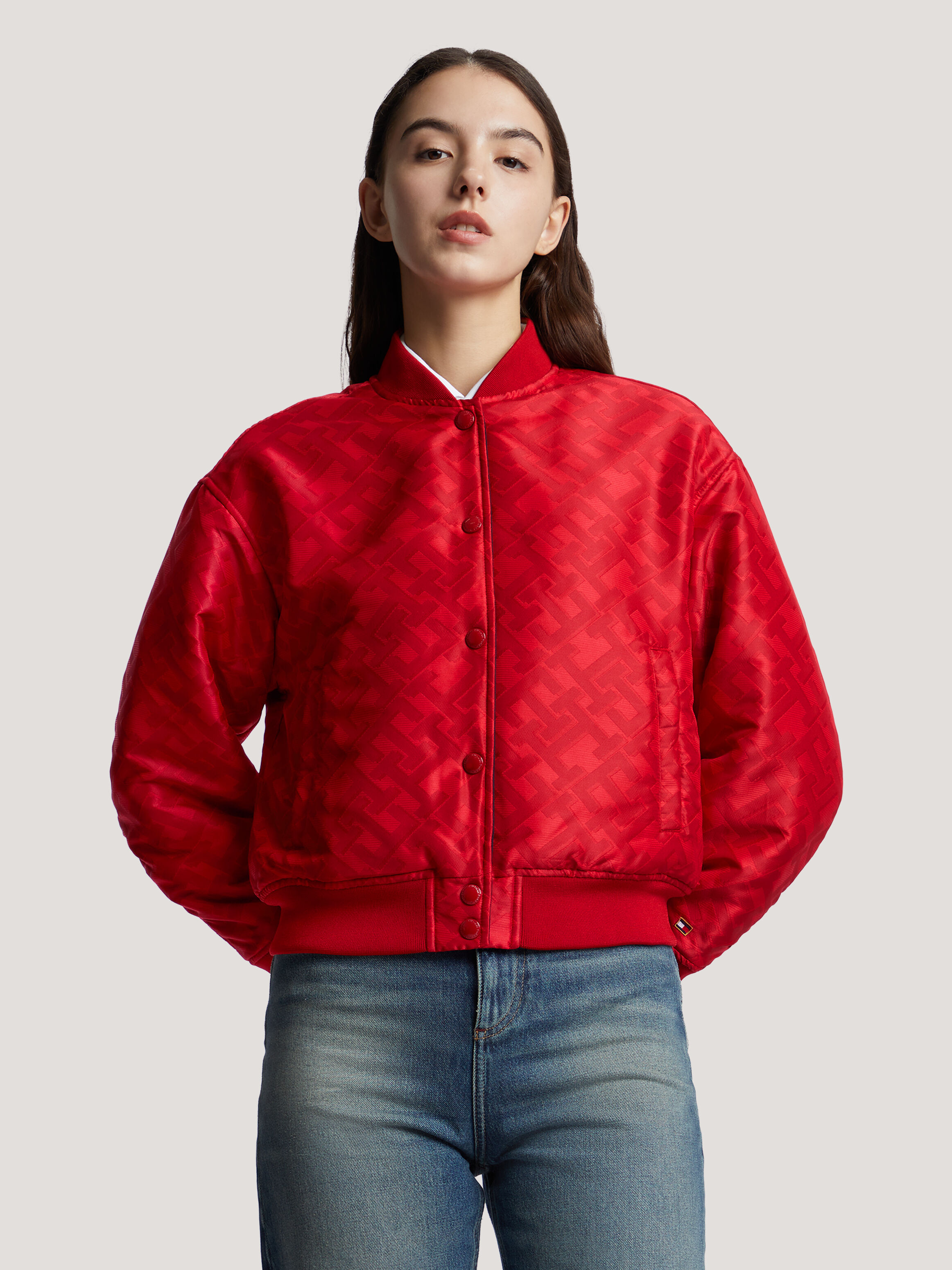 Tommy hilfiger red bomber jacket womens top