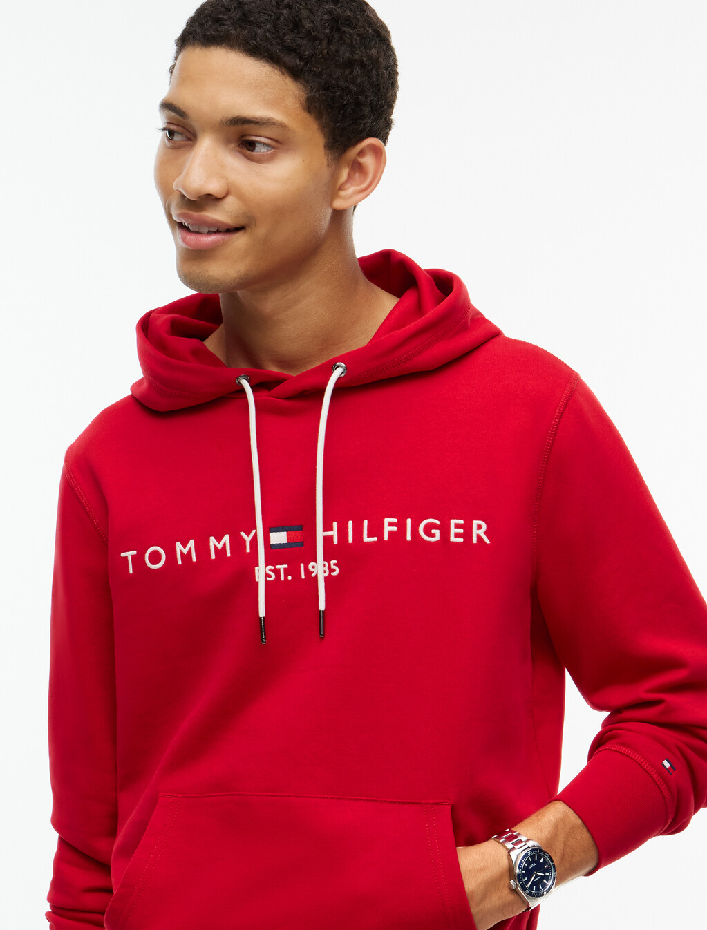 Tommy Logo Hoodie, Medium Red, hi-res