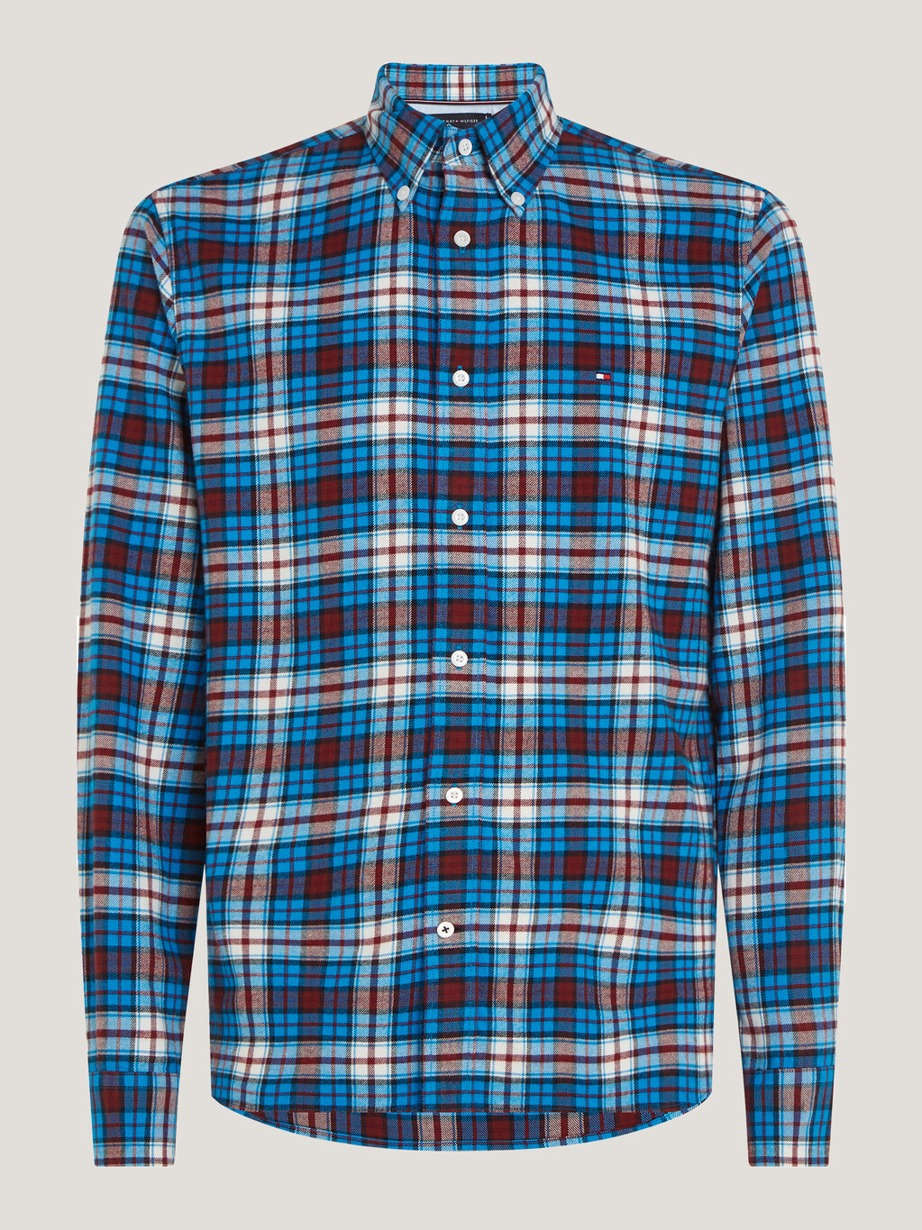 Brushed Tommy Tartan Regular Fit Shirt, Cerulean Aqua / Multi, hi-res