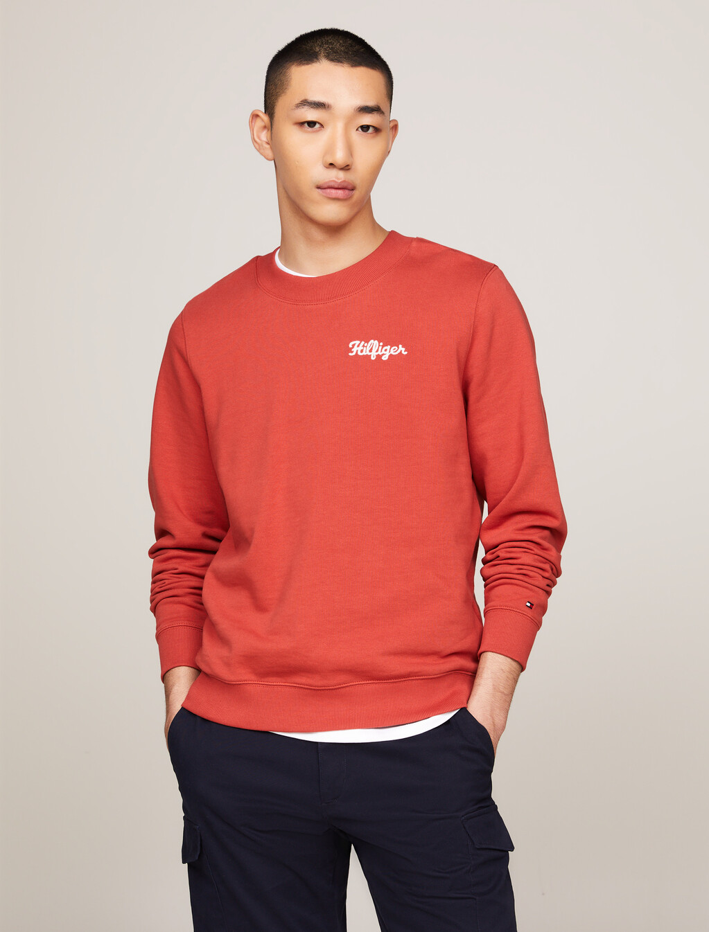 Crew Neck Chest Logo Sweatshirt, Terra Red, hi-res