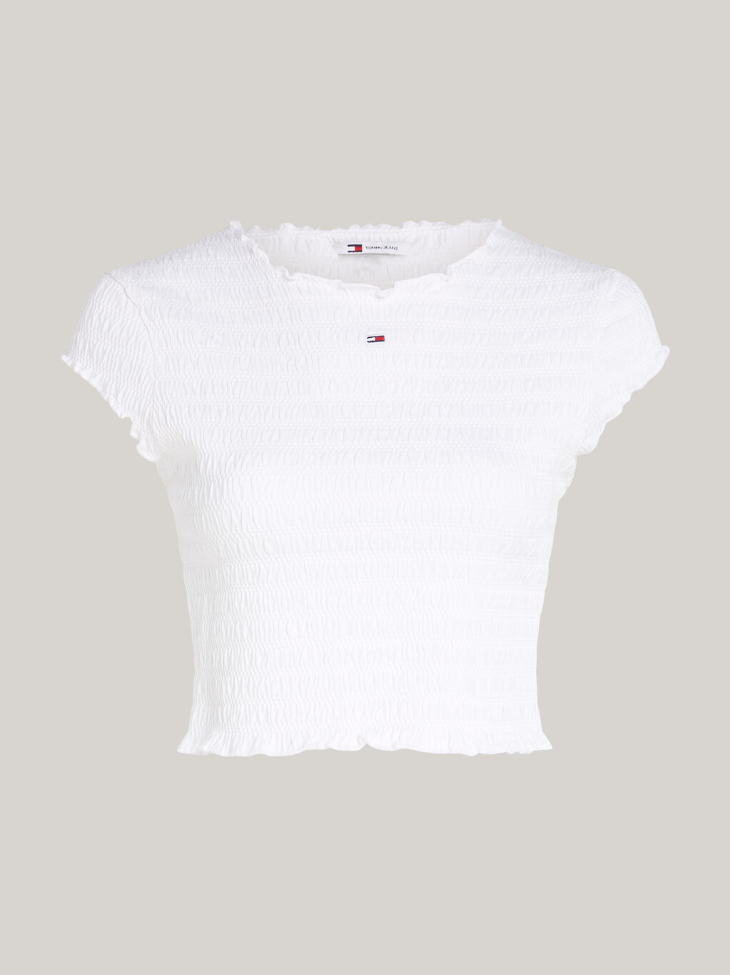 Essential Textured Ruffle Slim Fit T-Shirt, White, hi-res