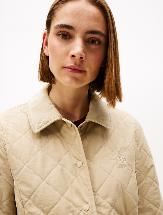 Crest Embroidery Padded Quilted Slim Jacket