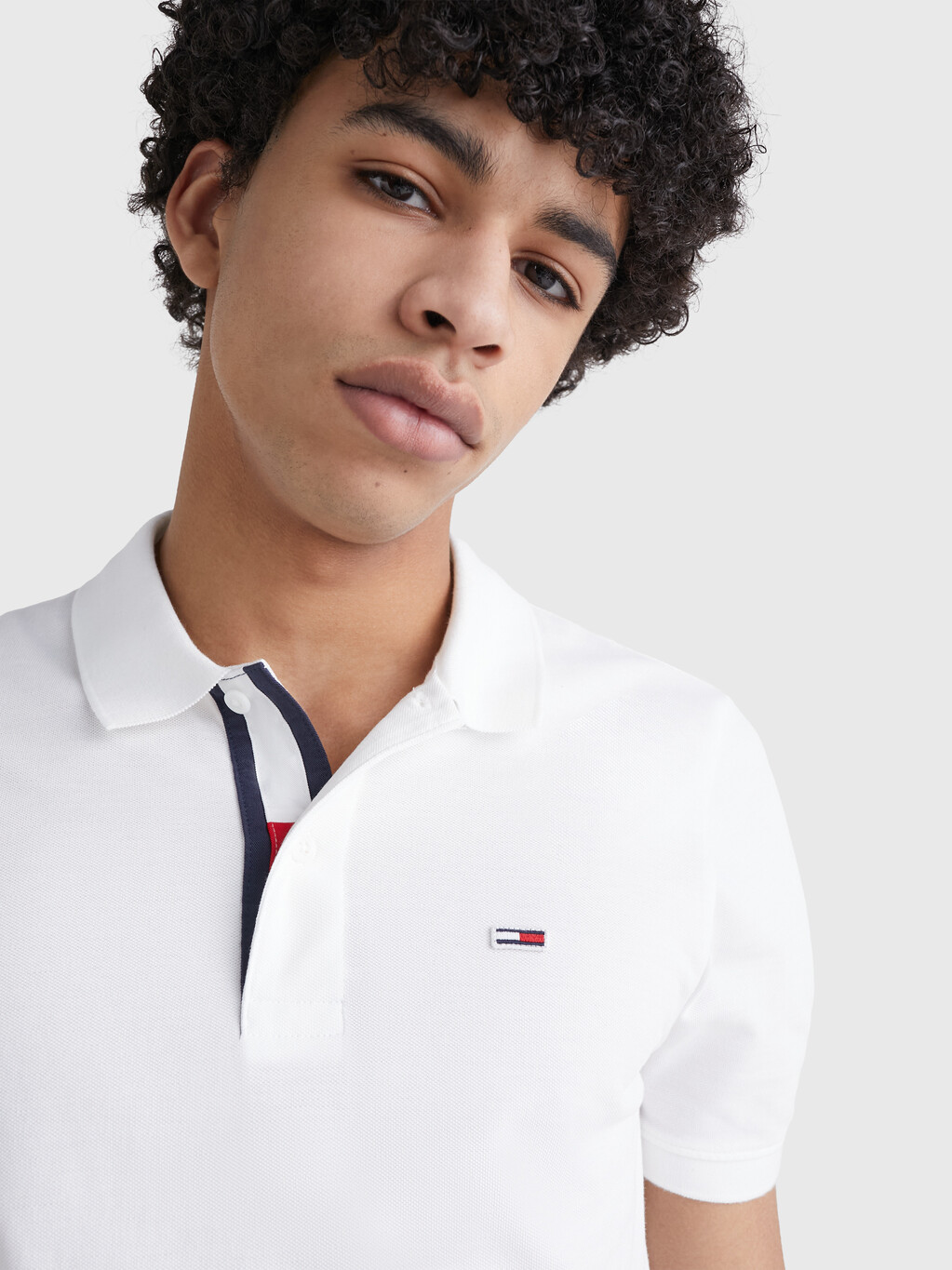 Tommy Jeans Flag Slim Polo, White, hi-res