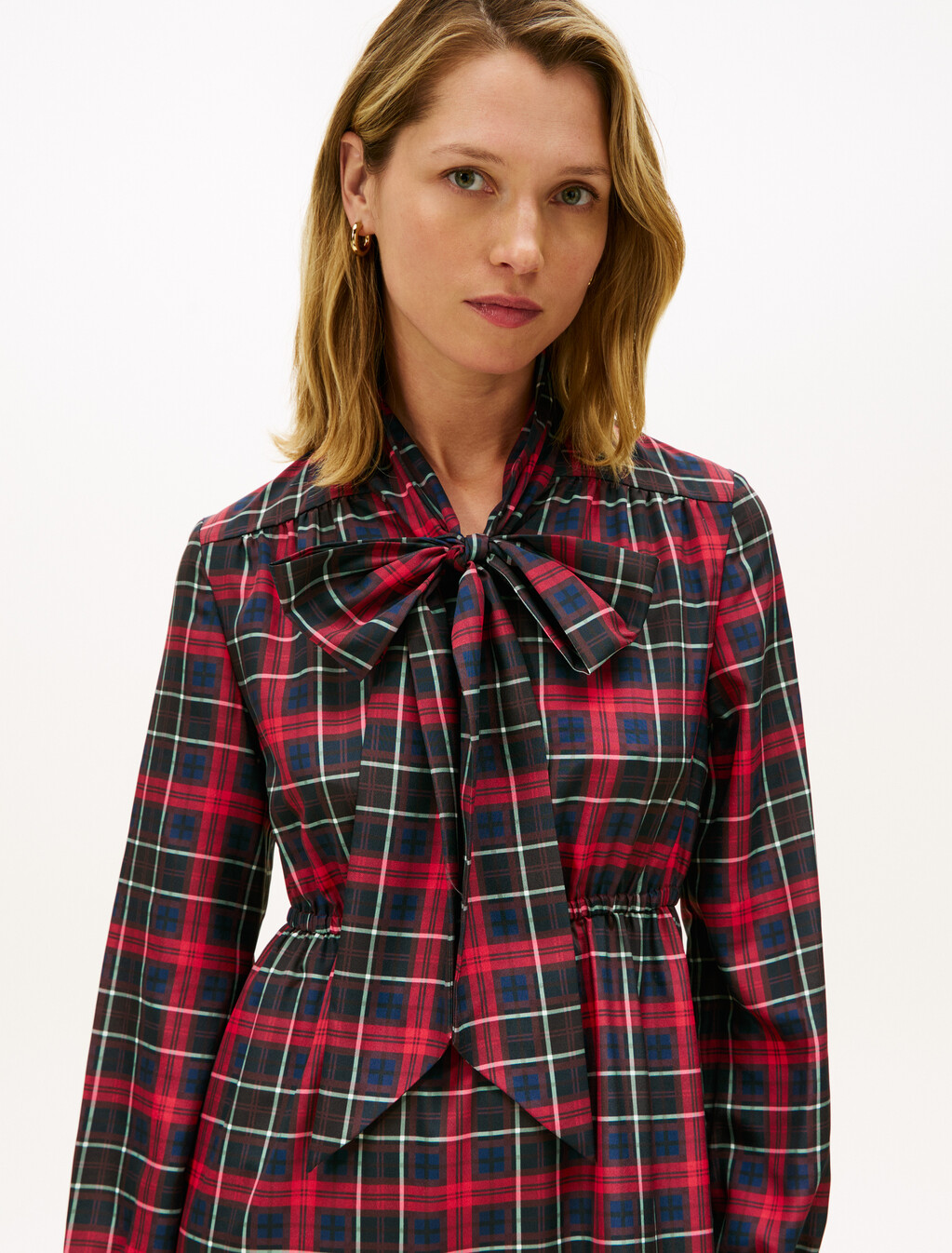 Tartan Crepe Shirt Dress, Dark Tartan Dark Night Navy, hi-res