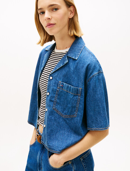 Relaxed Fit Chambray Cropped Shirt
