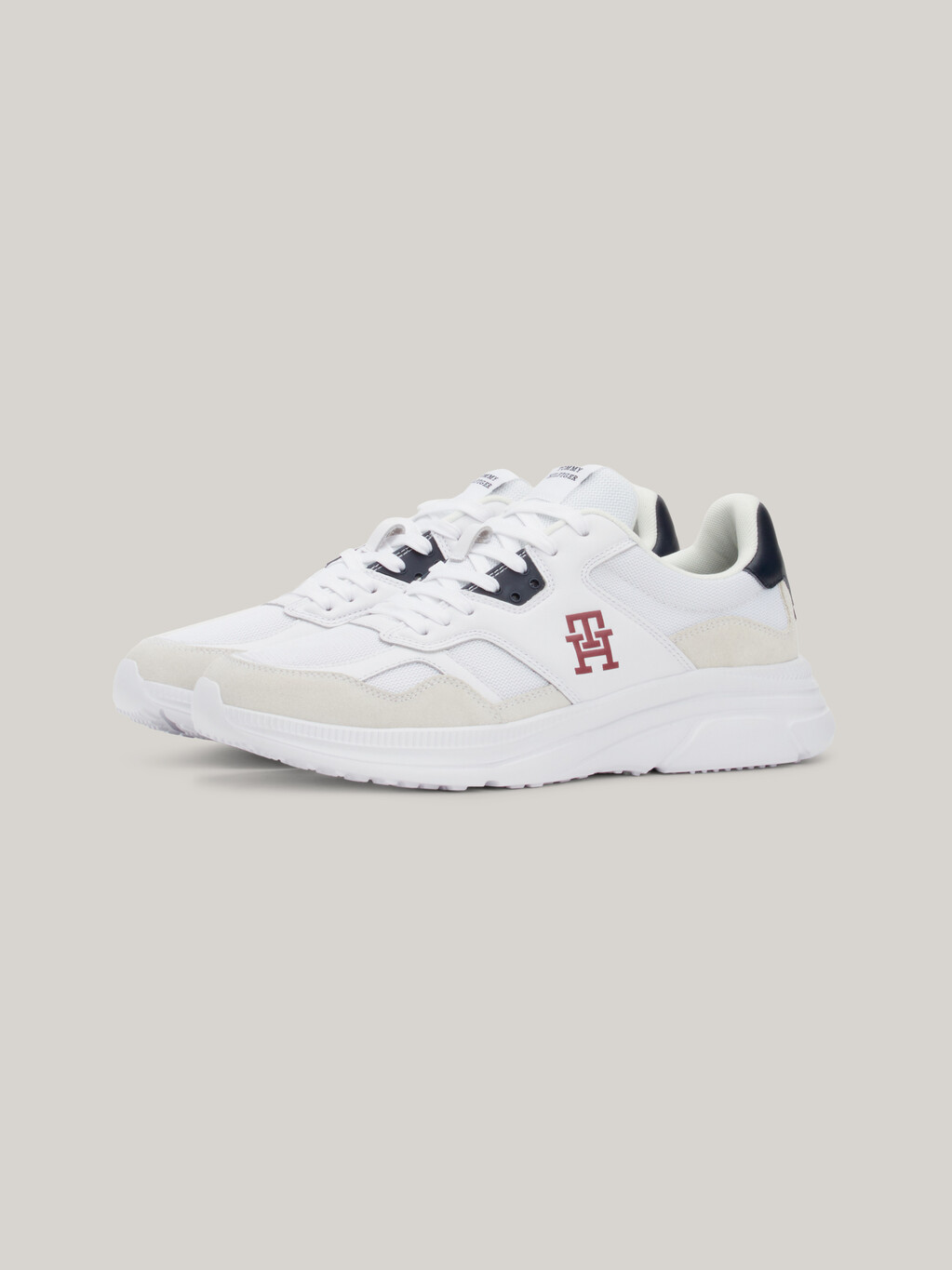 TH Modern Mixed Texture Runner Trainers, White, hi-res