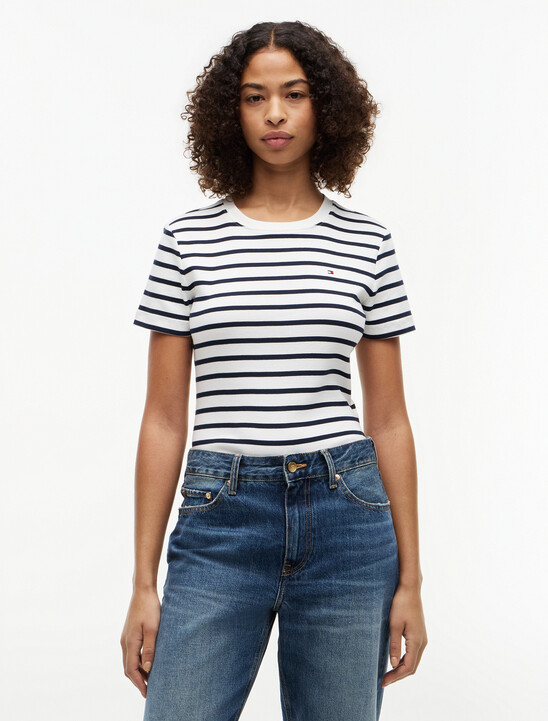 Flag Embroidery Ribbed Slim T-Shirt