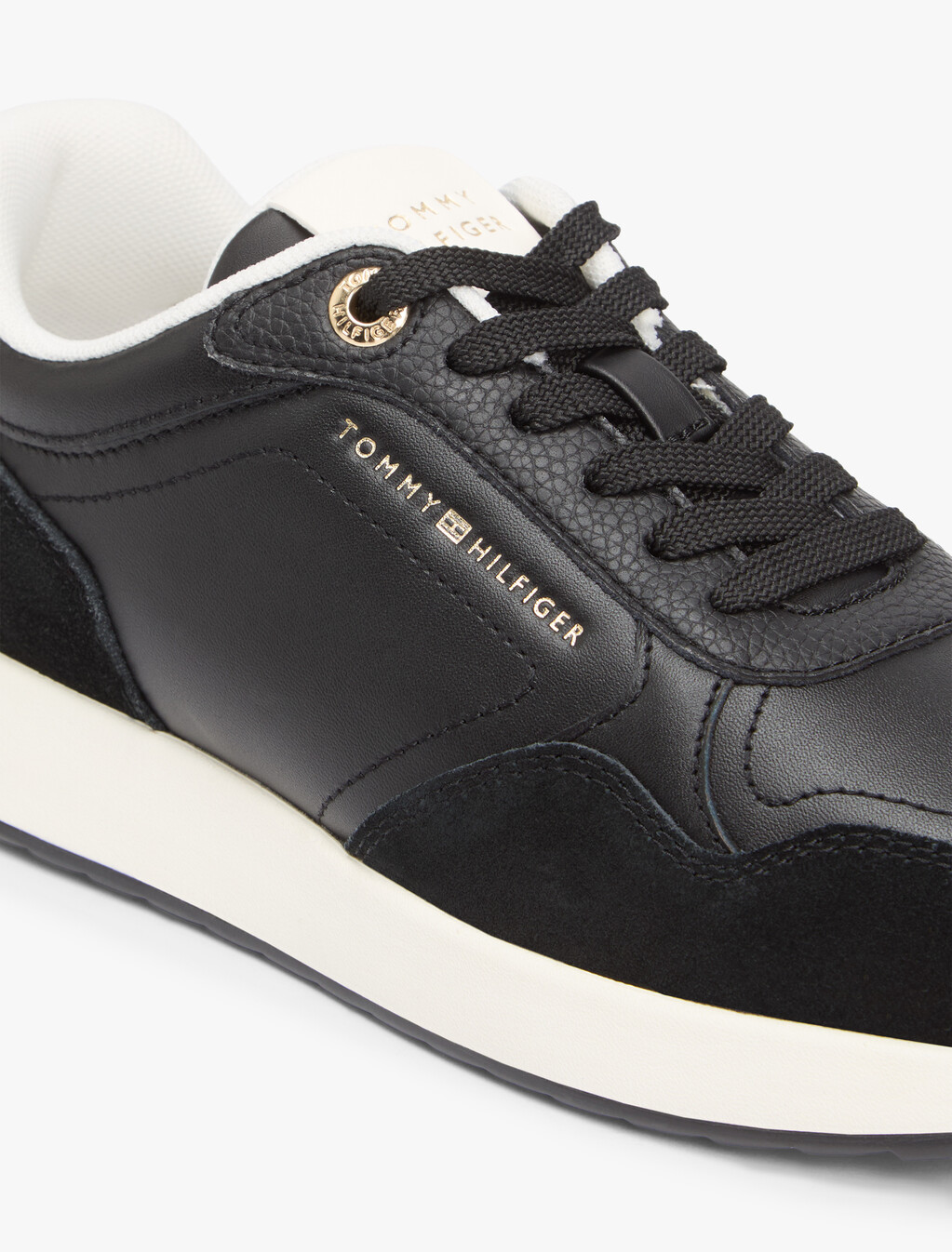 Embossed TH Monogram Leather Trainers, Black, hi-res