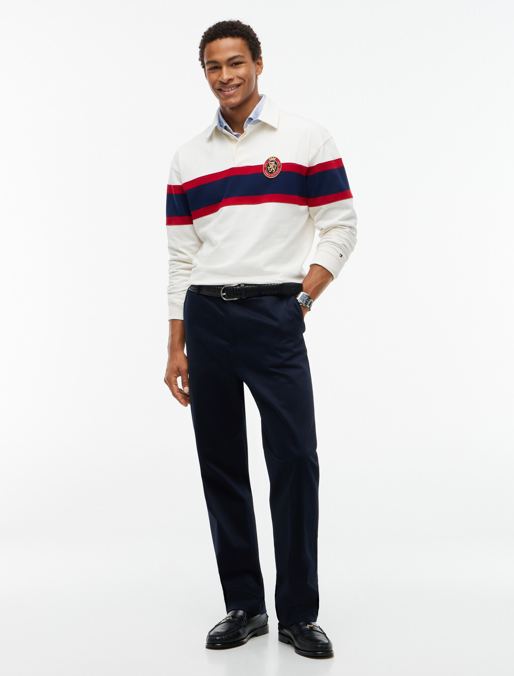 Crest Colour-Blocked Relaxed Rugby Shirt, Ivory Petal, hi-res