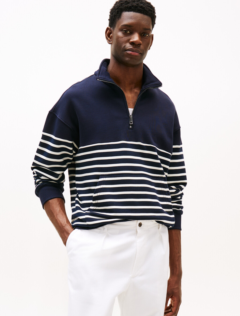 Stripe Half-Zip Relaxed Sweatshirt, Desert sky/ Ivory petal, hi-res