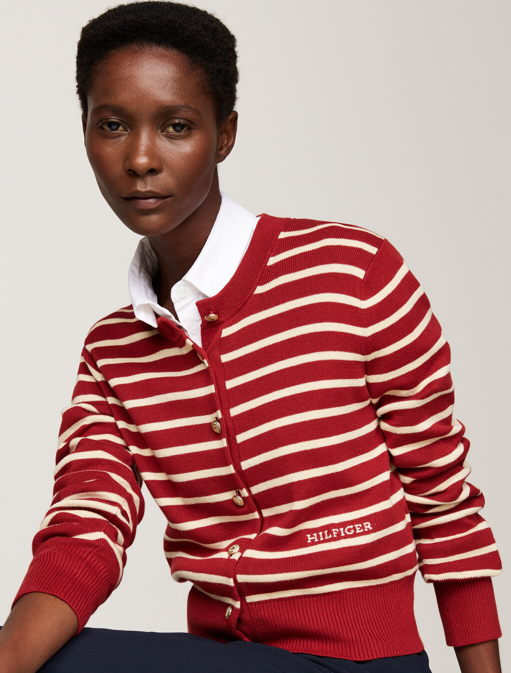 Stripe Slim Cardigan, Breton Stp Dark Magma/ C Ivory, hi-res