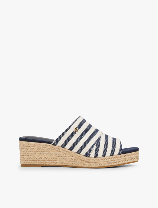Stripe Espadrille Wedge Mules